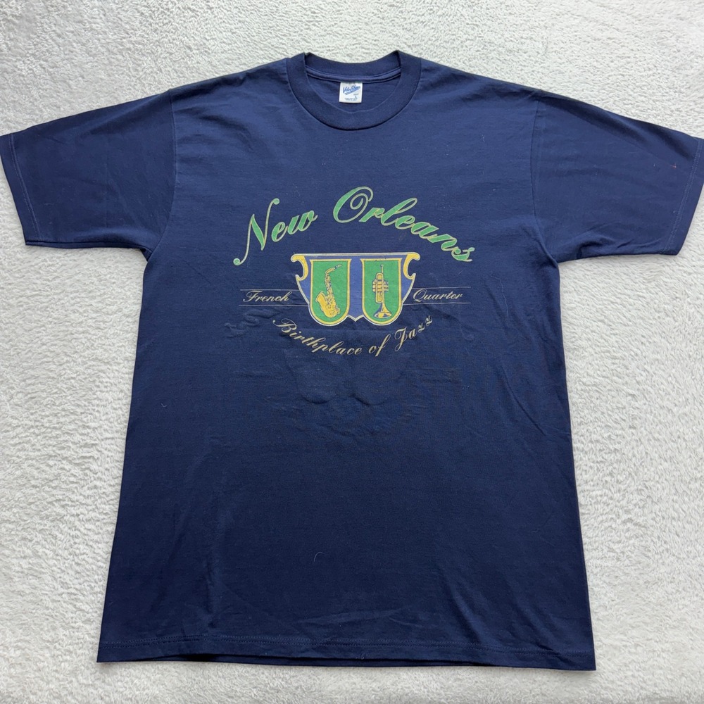 Velva Sheen Mens New Orleans French Quarter Jazz T-Shirt Navy Blue Large USA 90s